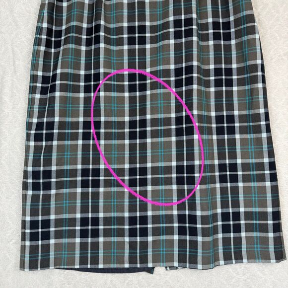 Vtg Flannel Midi Skirt 20W Blue Gray Plaid Old Money Preppy Academia 90s Y2K - Picture 3 of 14